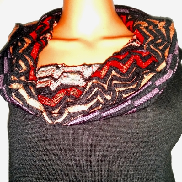 MISSONI 12 KNIT WOOL BLEND BLACK MULTICOL CHEVRON COWL NECK STRAIGHT DRESS ITALY - Picture 7 of 8